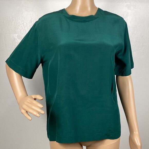 Casual Corner Emerald Green Silk Short Sleeve Blouse Top - Picture 1 of 9